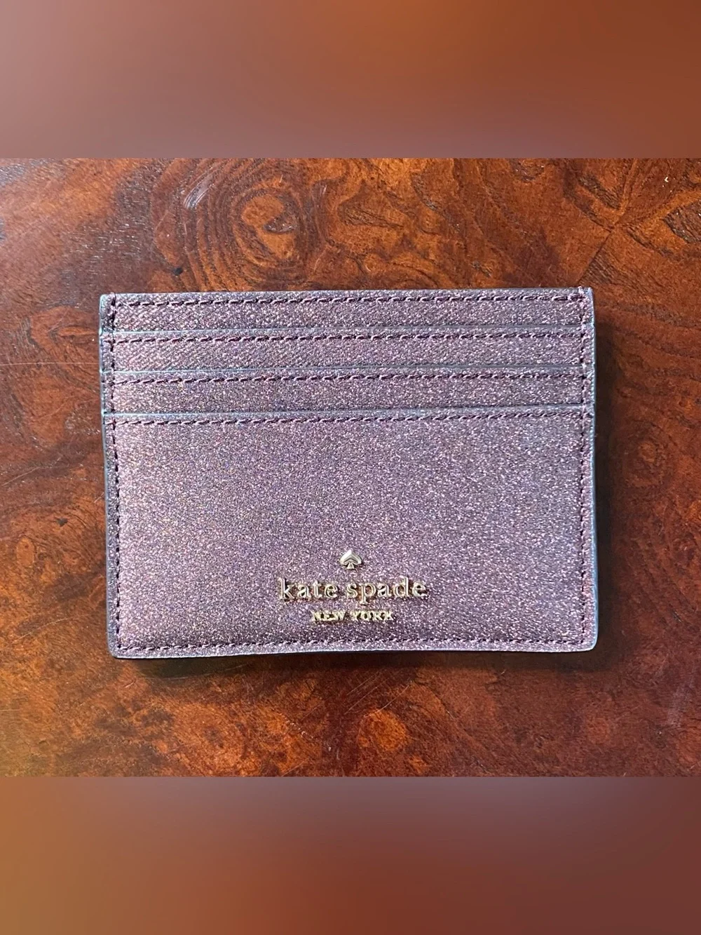 kate spade New York Pink Glitter Card Holder with Gold Logo